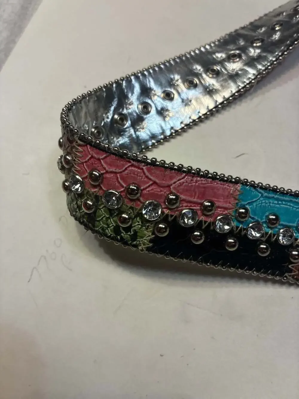 Guess Style 958006 Multicolor Faux Snakeskin Patchwork Rhinestone Studded Belt S